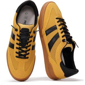 Men's Leather Mustard Sneakers Memory Foam Lightweight Non-Slip Casual Shoes